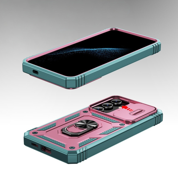 Case for Samsung Galaxy S24, CamShield Slide, green / pink