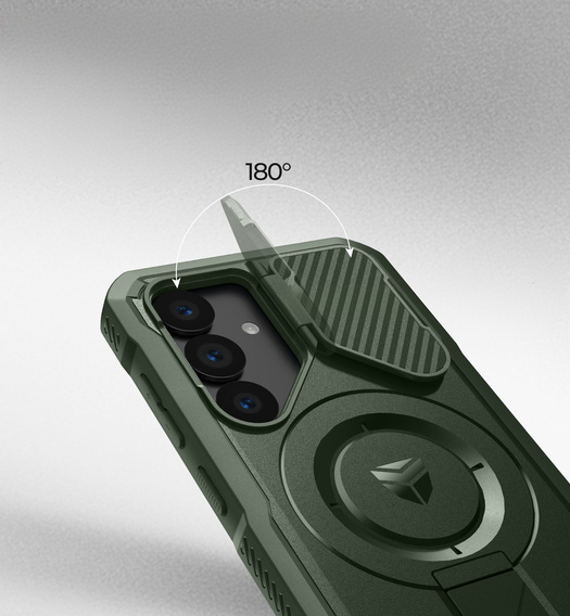 Armored case for Samsung Galaxy S25, Dexnor CamProtect MagSafe, green (Two frames)