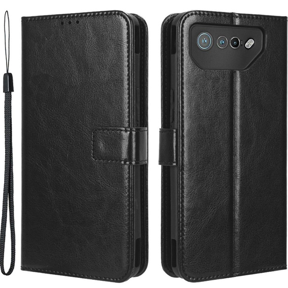 Flip case for Asus ROG Phone 7 5G, Crazy Horse Wallet, black