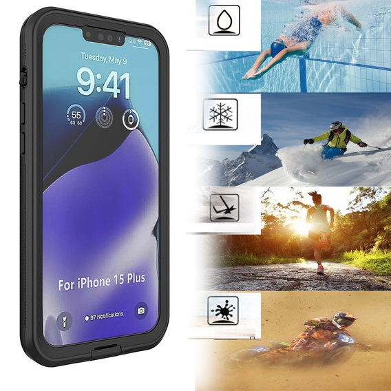 IP68 Waterproof Case for iPhone 15 Plus, black