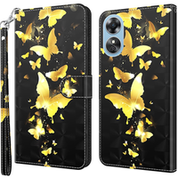 Flip case for Oppo A17, Wallet, Butterflies gold