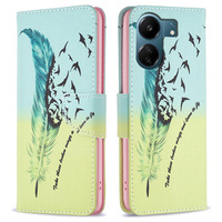 Flip case for Xiaomi Redmi 13C / Poco C65, Wallet, feather, blue
