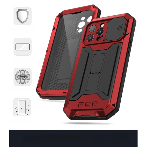 Case for iPhone 13 Pro Max, R-JUST CamShield Slide, armoured, red  / black