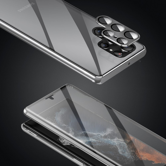 Case for Samsung Galaxy S23 Ultra, Magnetic Dual Glass, silver