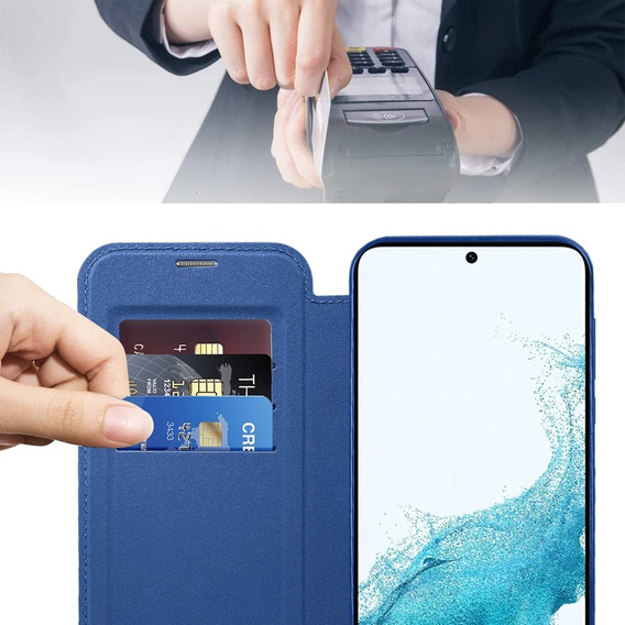 Flip case for Samsung Galaxy S22 5G, RFID Wallet MagSafe CamShield, dark blue