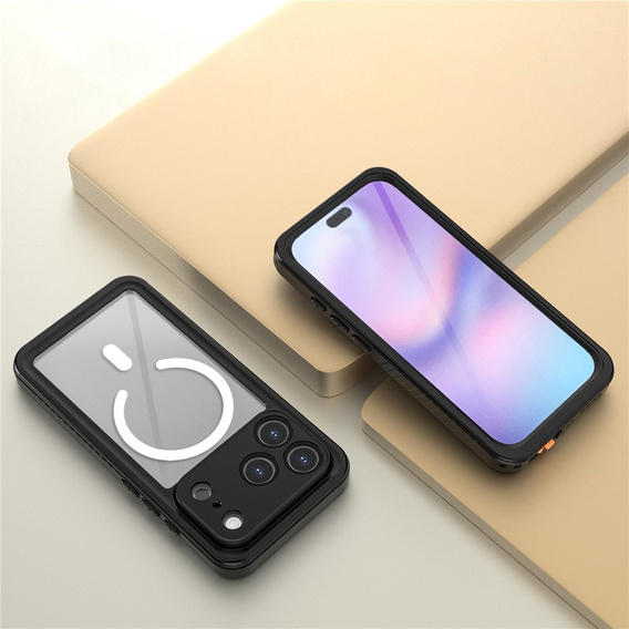Redpepper case for iPhone 17 Pro, IP68 waterproof, for MagSafe, transparent with black sides