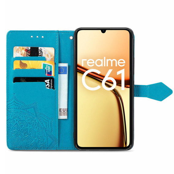 Flip case for Realme C61, Mandala, blue
