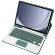 Case + keyboard Samsung Galaxy Tab A9+, Leather Pen Slot TouchPad, dark green
