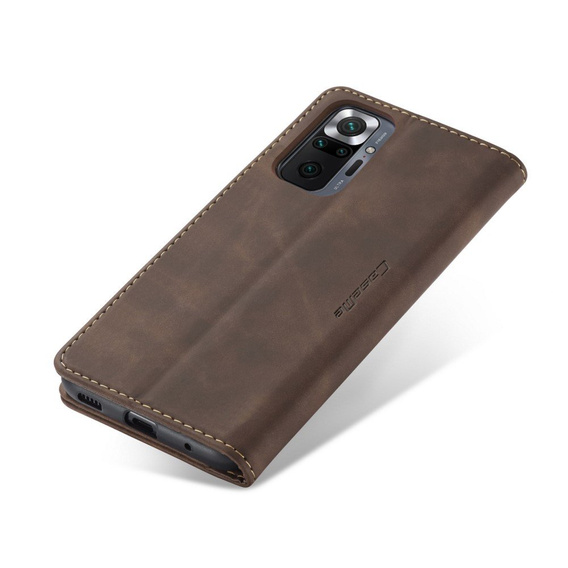 CASEME case for Xiaomi Redmi Note 10 Pro, Leather Wallet Case, coffee