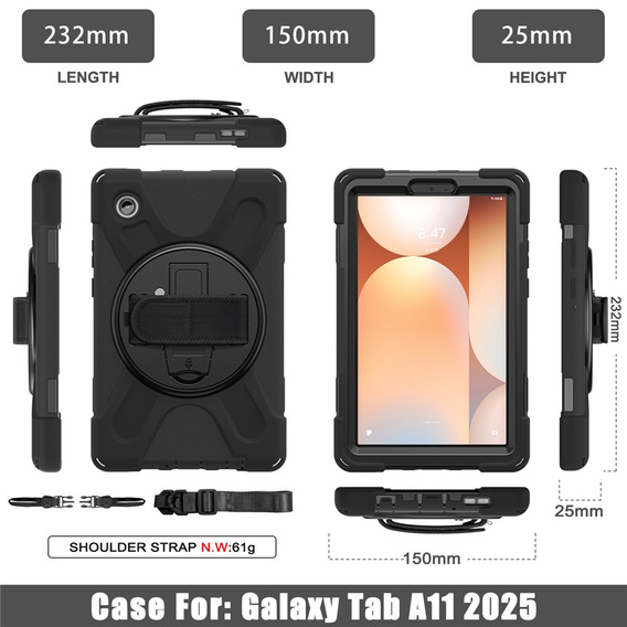 Armoured case with stand and shoulder strap for Samsung Galaxy Tab A11