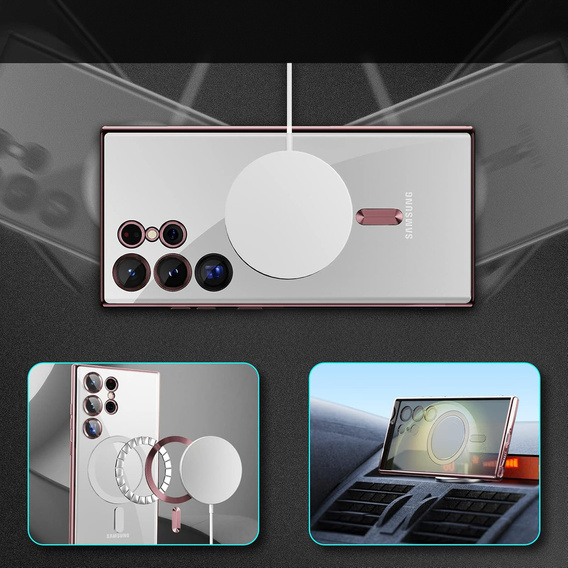 Case for Samsung Galaxy S24 Ultra, Electro MagSafe, pink rose gold + Full Glue Ceramic Glass