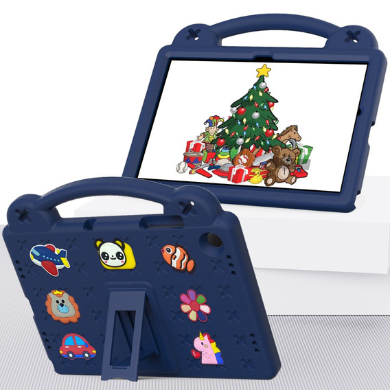 Children's case for Samsung Galaxy Tab A9+, Cute Patterns, with stand, dark blue