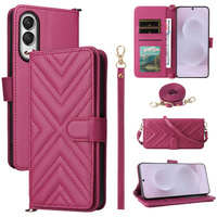 Crossbody Leather Wallet flip case for Samsung Galaxy S25 Edge, maroon