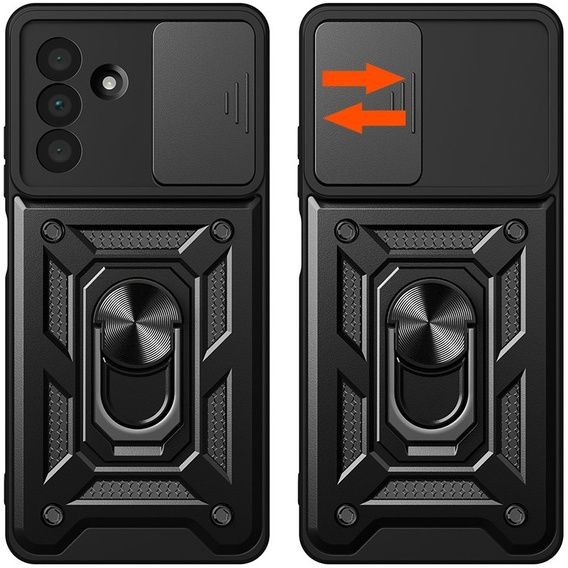 Armored Case for Samsung Galaxy A36, CamShield Slide, black + Tempered Glass 9H