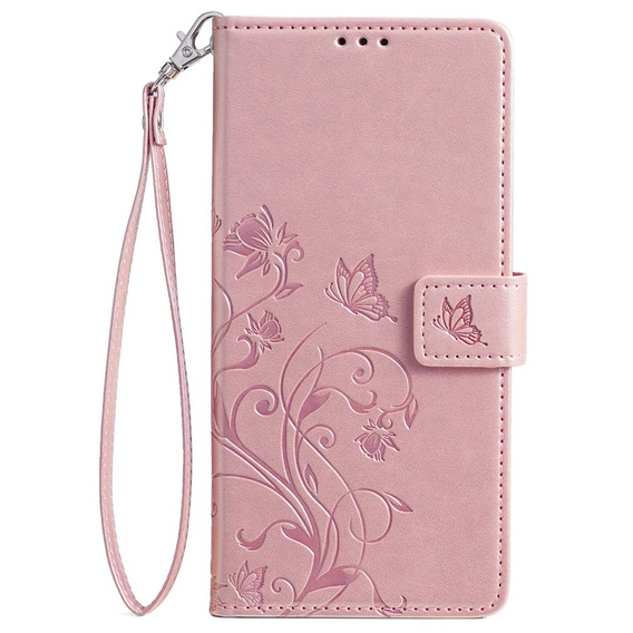 Flip case for Motorola Moto E14, Butterfly, pink rose gold