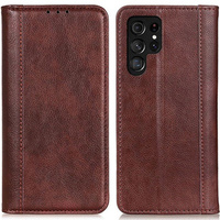 Case for Samsung Galaxy S23 Ultra, Wallet Litchi Leather, brown