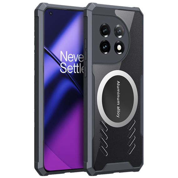 Case for OnePlus 11 5G, with magnetic sheet, transparent / black