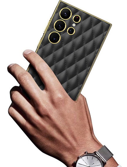 Case for Samsung Galaxy S24 Ultra, Leather Rhombus, black