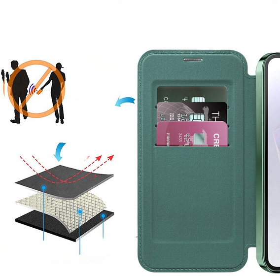 Flip case for Samsung Galaxy A56, RFID Wallet MagSafe CamShield, green