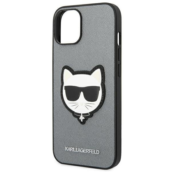 Karl Lagerfeld Case for iPhone 14, Saffiano Choupette Head Patch, silver