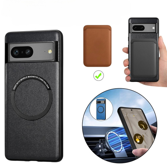 Case for Google Pixel 7A, Leather Hybrid MagSafe, black