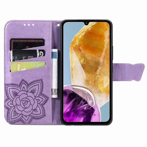 Flip case for Samsung Galaxy M15 5G, Butterfly, purple