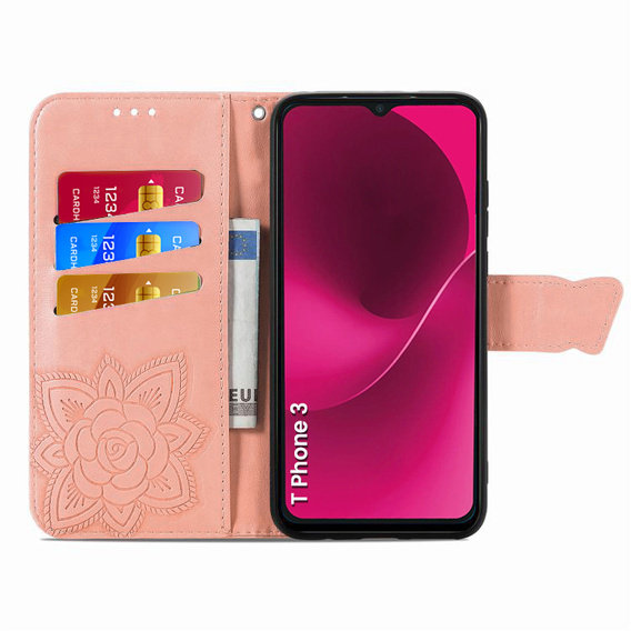 Flip case for T Phone 3 5G, Butterfly, pink rose gold