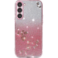 Case for Samsung Galaxy S23, Glitter Flower, pink rose gold