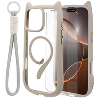 Case for iPhone 16 Pro, for MagSafe, Cute Cat, grey + Screen Glass