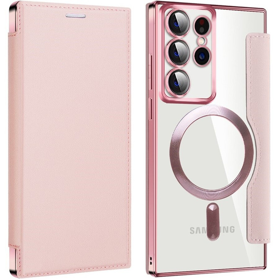 Flip case for Samsung Galaxy S22 Ultra 5G, RFID Wallet MagSafe CamShield, pink