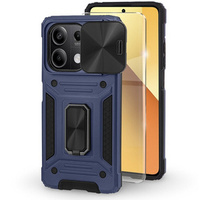 Armored Case for Xiaomi Redmi Note 13 5G, CamShield Slide, blue + Tempered Glass 9H