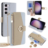 Flip case for Samsung Galaxy S23, Wallet Zipper Pocket, with mirror, blue