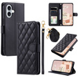 Flip case for iPhone 16 Plus, Rhombus Crossbody Leather, black