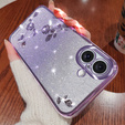 Case for iPhone 16, Glitter Flower, purple