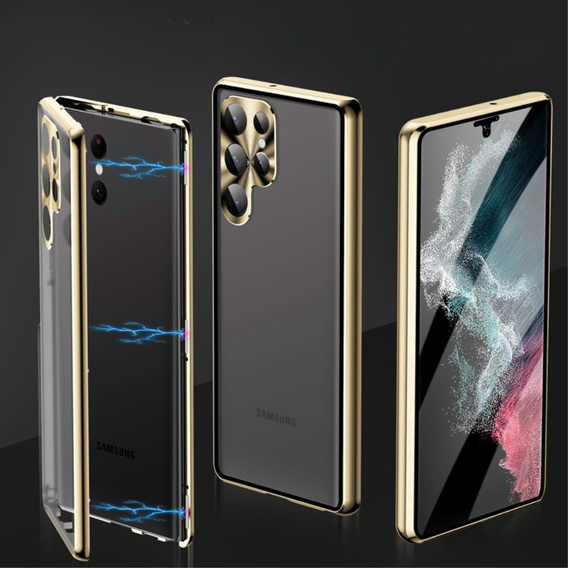 Case for Samsung Galaxy S22 Ultra, Magnetic Dual Glass, gold