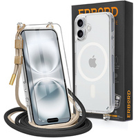Case with lanyard for iPhone 16, ERBORD MagSafe, transparent + Glass for screen