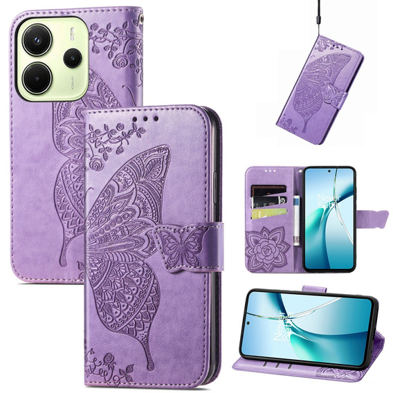 Flip case for Xiaomi Redmi Note 14 4G, Butterfly, purple