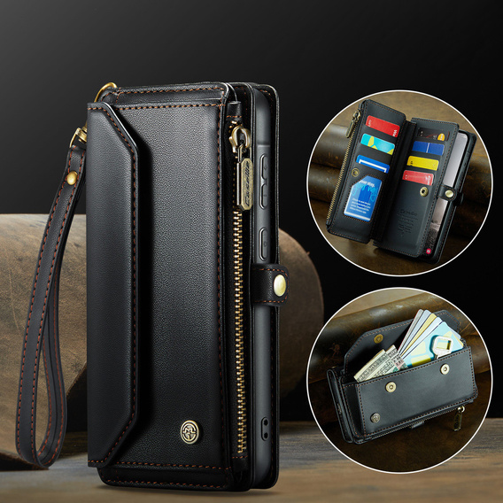 Flap case for Samsung Galaxy A17 5G, wallet case with lock and straps - black