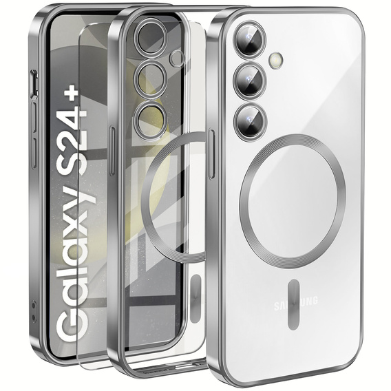 Case for Samsung Galaxy S24+ Plus, Electro MagSafe, silver + Screen Glass