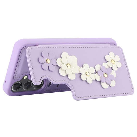 Case for Samsung Galaxy A55 5G, Leather Flower Card Slot, purple