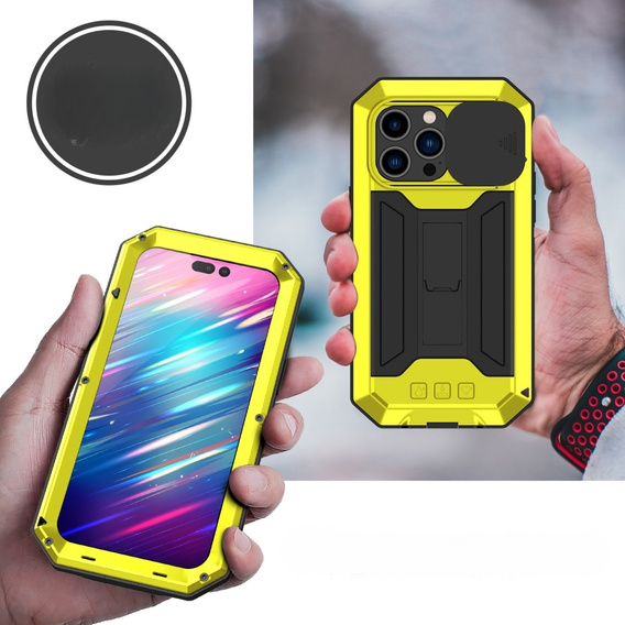 Case for iPhone 14 Pro, R-JUST CamShield Slide, armoured, yellow / black