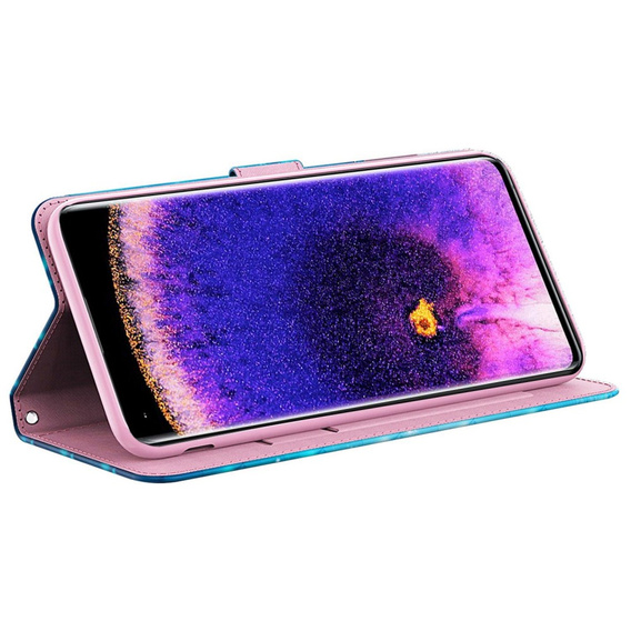 Flip case for Oppo A17, Wallet Light Spots Decor Butterfly, blue
