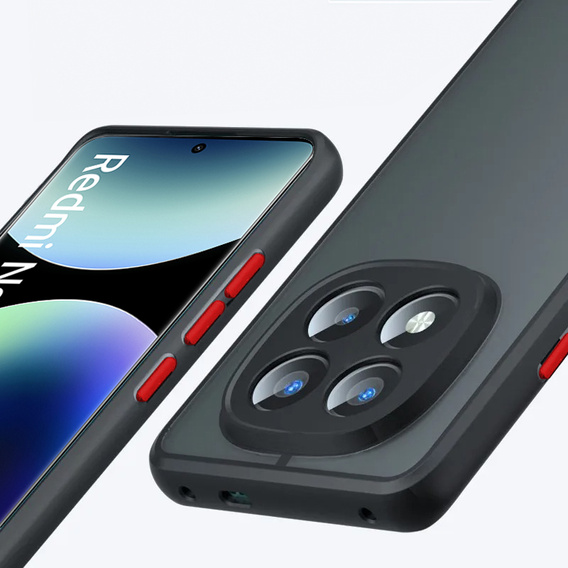 Silicone case for Xiaomi Redmi Note 14 Pro+ 5G, with camera protection, transparent / black + 9H tempered glass
