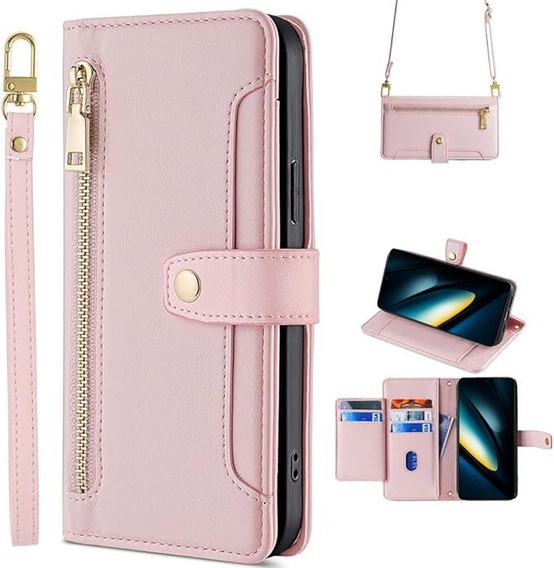 Flip case for Xiaomi Poco F6 Pro, Wallet Zipper Pocket, pink