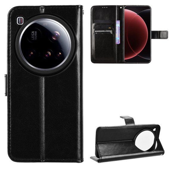 Flip case for Xiaomi 15 Ultra, Crazy Horse Wallet, black
