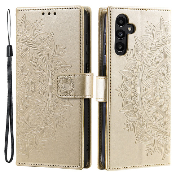 Flip case for Samsung Galaxy A15, Mandala Flower, blue + 9H glass