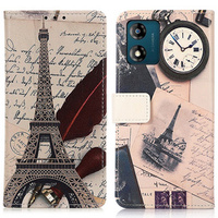 Flip case for Motorola Moto E13, Wallet, Eiffel Tower, white