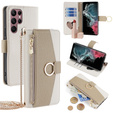 Flip case for Samsung Galaxy S22 Ultra, Wallet Zipper Pocket, with mirror, white