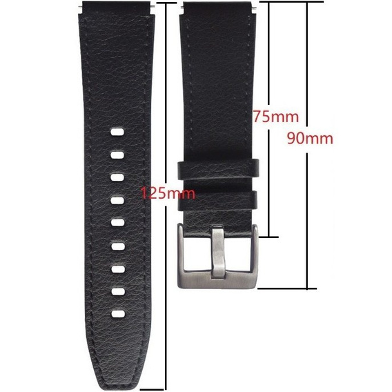 22mm Genuine Leather Coated Silicone Watch Band - Black