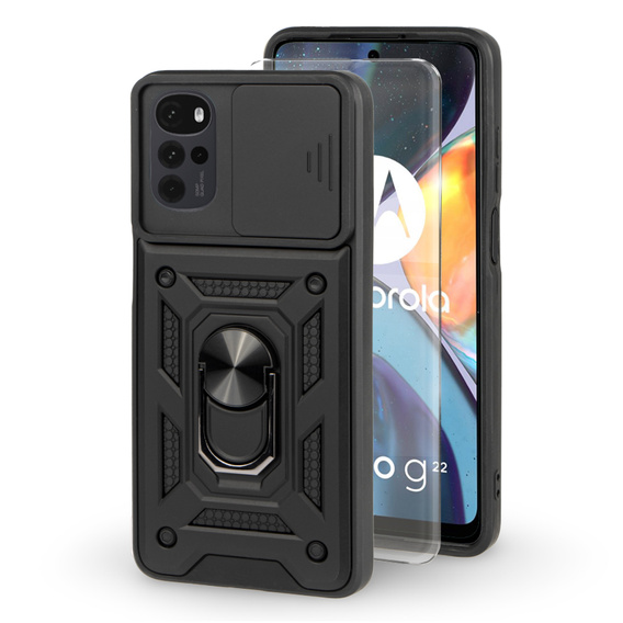 Armored case for Motorola Moto G22/E32/E32s, armored Slide Ring, black + 9H glass